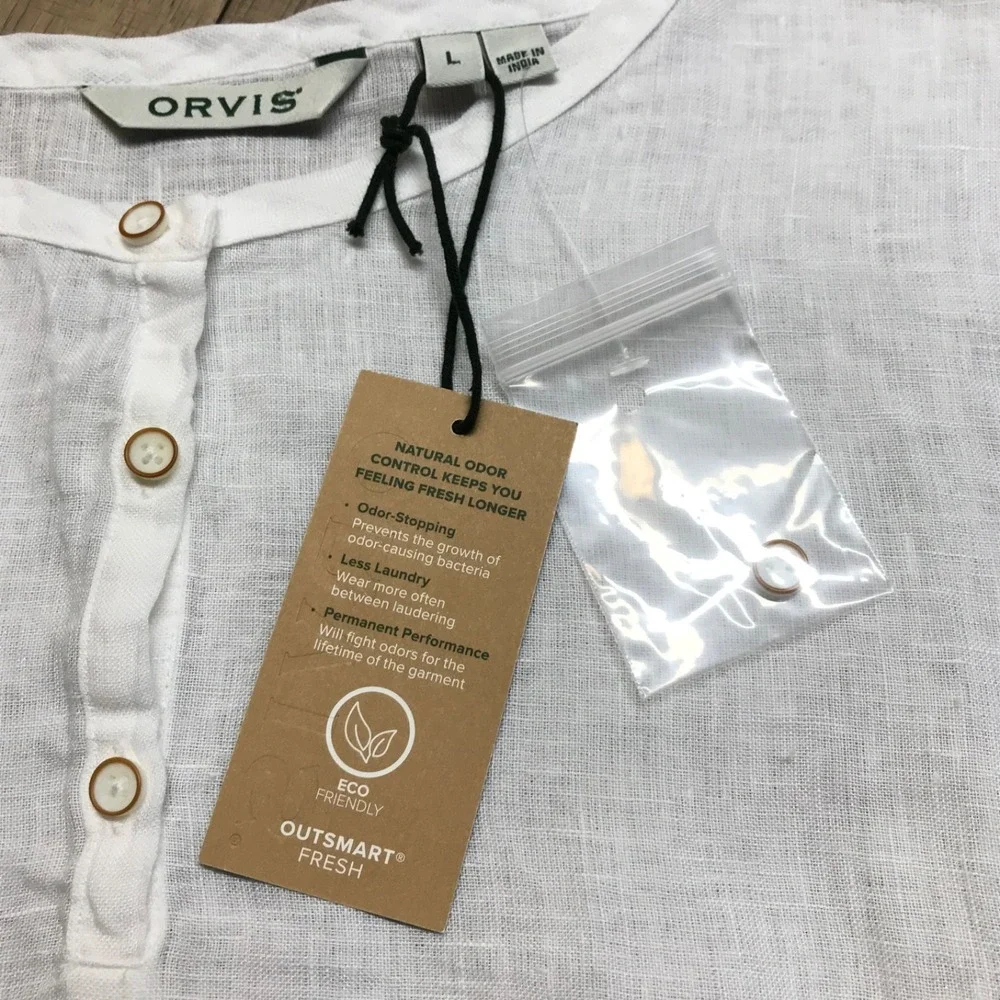 Orvis Linen Top Blouse Womens Size L White Button Up Beach Henley Lightweight - Picture 5 of 10